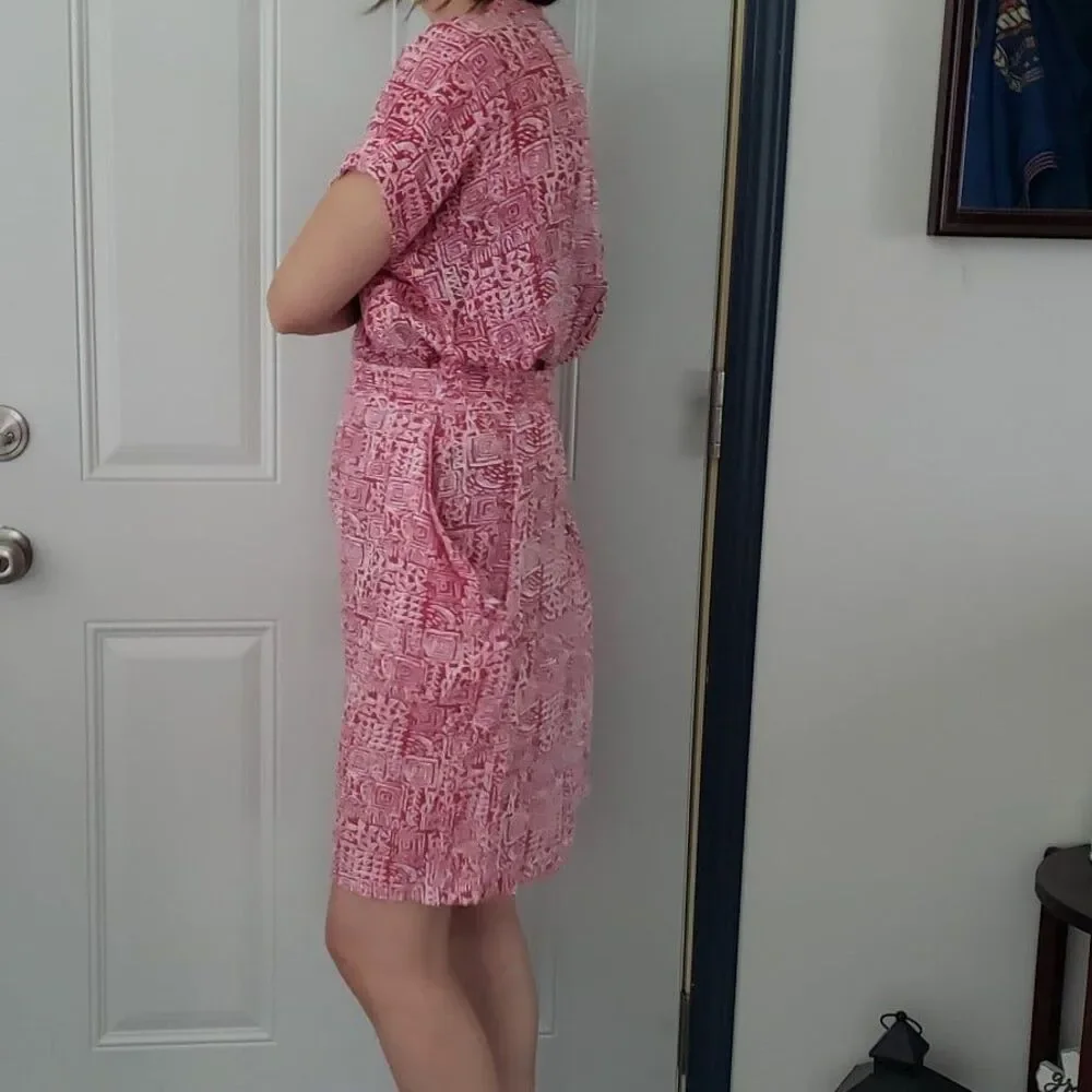 80s Red and White Rayon Matching Shorts‎ Set